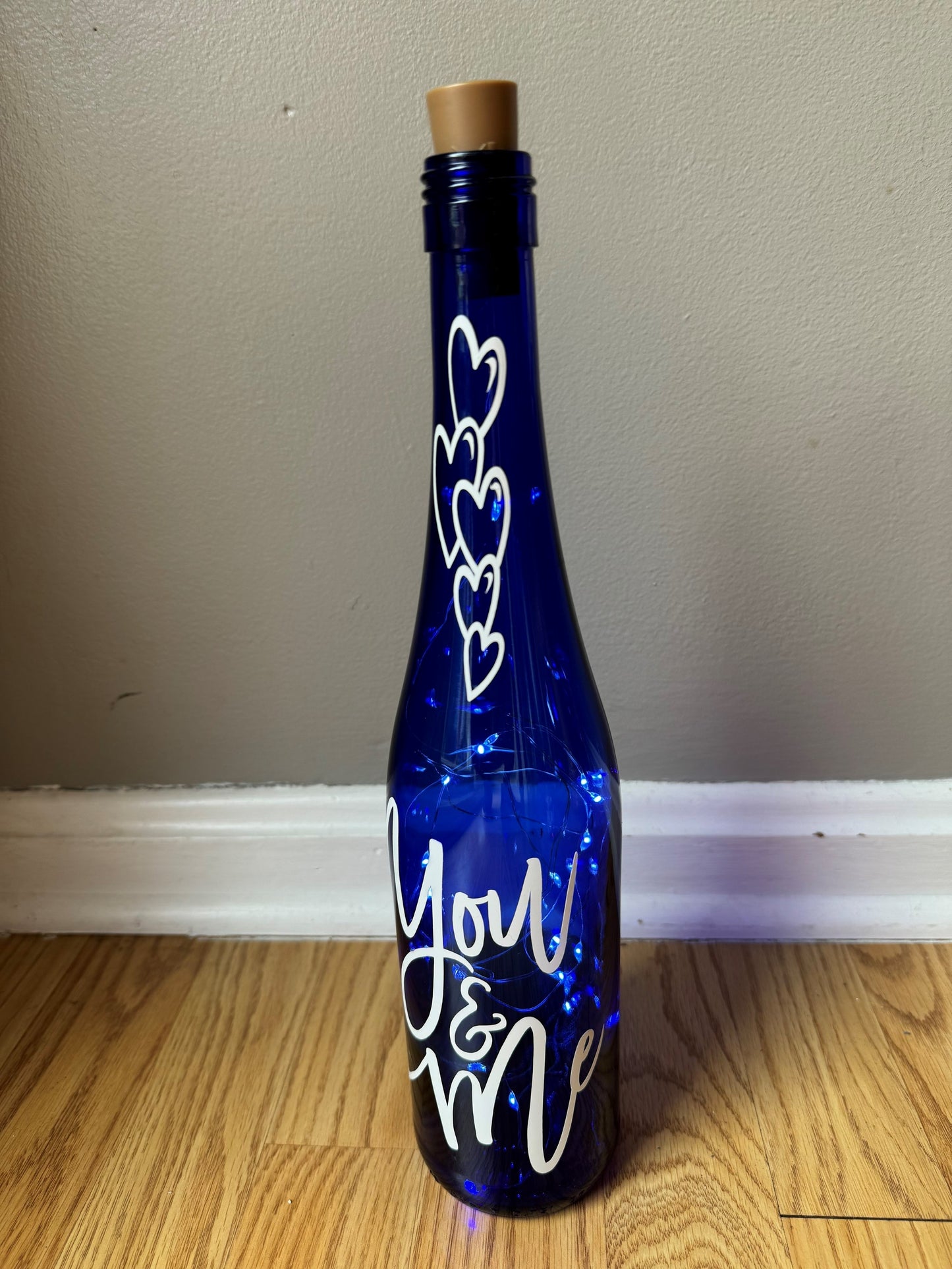 Lighted Blue Bottle - "You & Me"