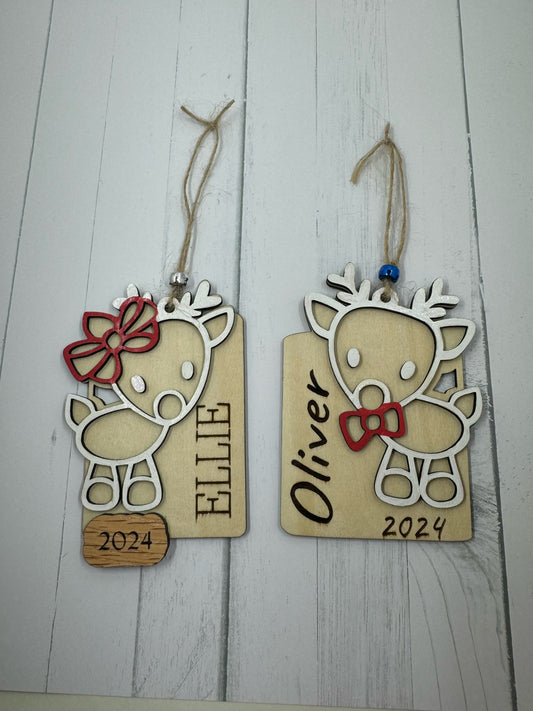 Personalized Wooden Reindeer Ornament