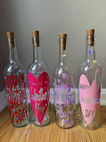 Lighted Valentine's Day Bottles - Mix and Match - You Choose the Design and Color