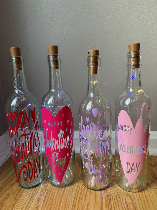 Lighted Valentine's Day Bottles - Mix and Match - You Choose the Design and Color