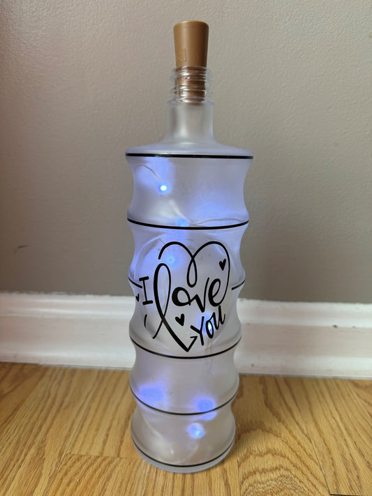 Lighted, Frosted Valentine's Day Bottle w/Concentric Circles & I Love You